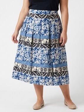 Koret, Blue and Black Floral-Stripe Midi Skirt - XL